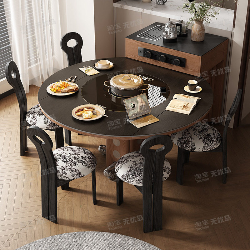 岛台餐桌意式轻奢一体家用可分离变圆桌可伸缩移动折叠饭桌椅组合,淘宝优惠券,粉丝福利购,淘宝优惠卷