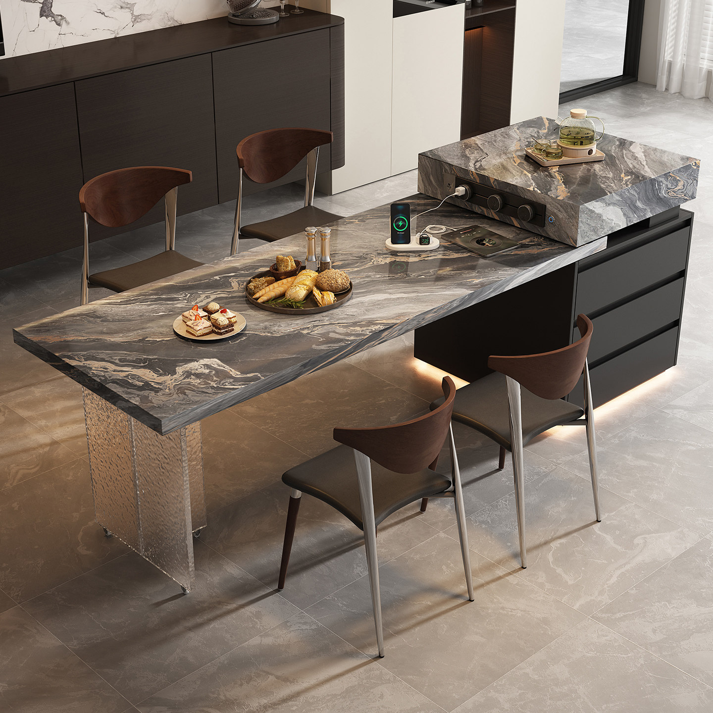 岛台餐桌一体家用岩板现代简约导台小户型厨房家用悬浮高端中岛台,淘宝优惠券,粉丝福利购,淘宝优惠卷