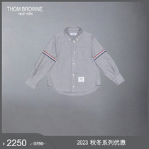 (year-end discount) THOM BROWNE Children 2023 Early autumn striped cotton flannel shirt