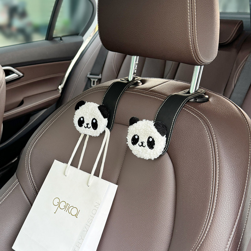 可爱熊猫汽车挂钩车载座椅背挂钩多功能后排包包收纳实用挂钩高级