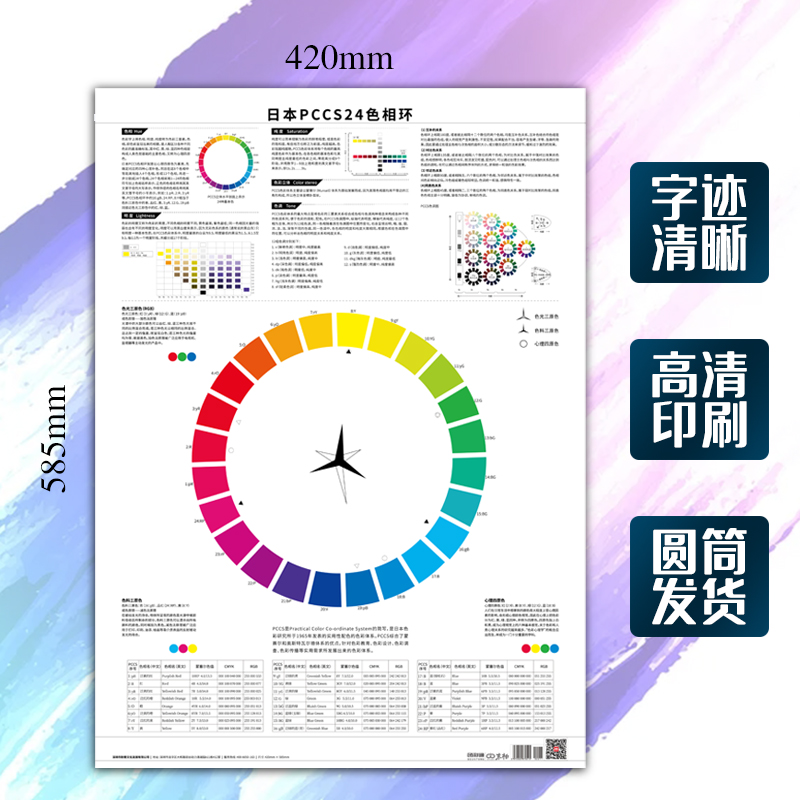 日本PCCS色卡色彩搭配色卡24色相环海报调色卡国标色卡样本通用蒙赛尔cmyk色系rgb原色调图样板纸配标准色卡 - 图0