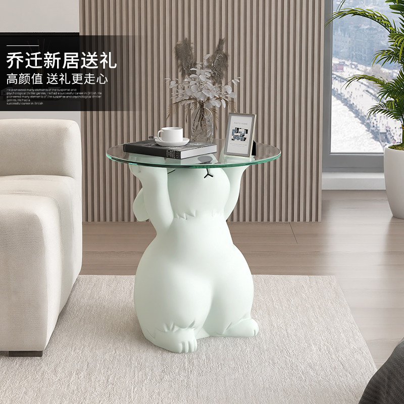 可爱萌兔落地摆件玻璃茶几客厅家用装饰品沙发旁边几搬家乔迁礼物,淘宝优惠券,粉丝福利购,淘宝优惠卷