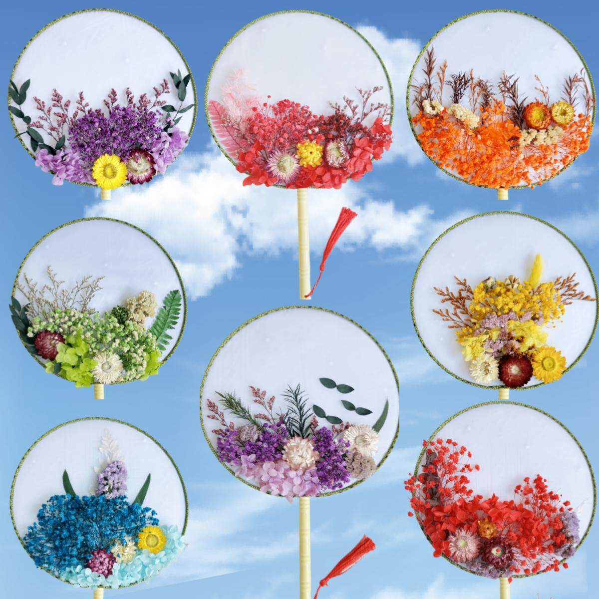 永生花团扇蒲扇干花diy材料包教师节手工制作花材粉色真花装饰品