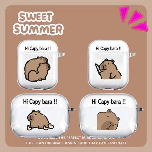 卡比巴拉Capybara可爱苹果蓝牙耳机保护套airpodspro234三代套情侣透明卡通卡皮巴拉软壳 - 图0