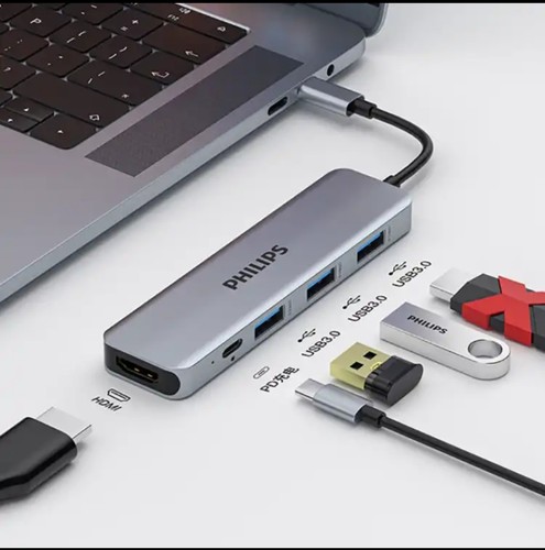 飞利浦Type扩展坞/HDMI转换器4K投屏HUB分线器五合一SWR1608I/93 - 图2