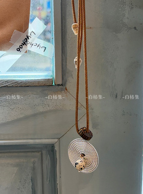 复古金属吊坠毛衣链小众设计感项链新中式民族风森系长款抽绳项链