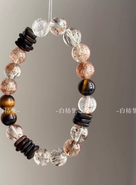 天然超七黑金串珠手链新中式复古小众设计高级感沉香木虎眼石手串