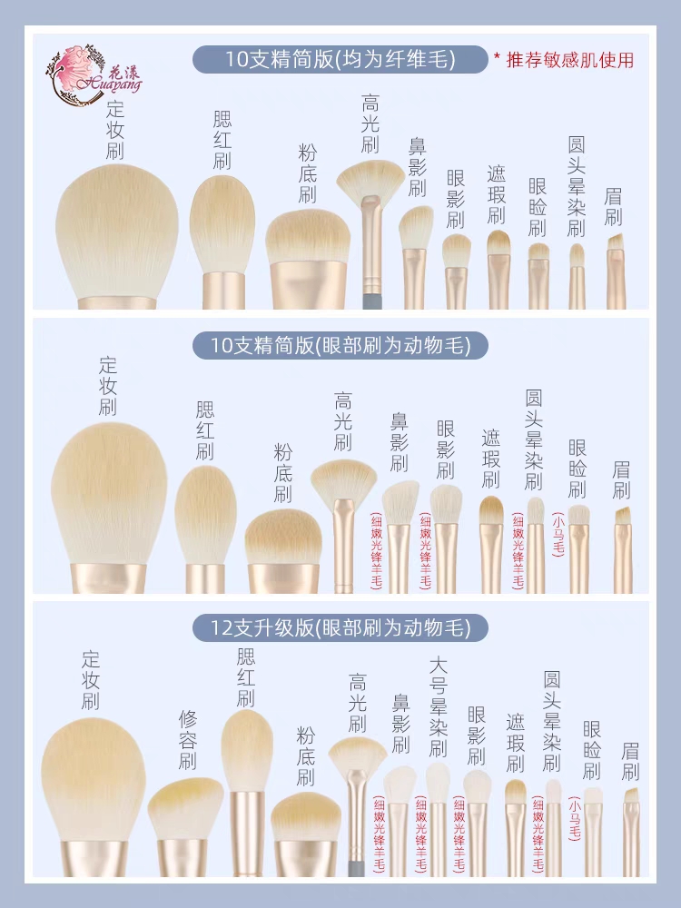 花漾蓝桥10支化妆刷套装刷子沧州柔软散粉刷眼影刷动物毛软毛工具