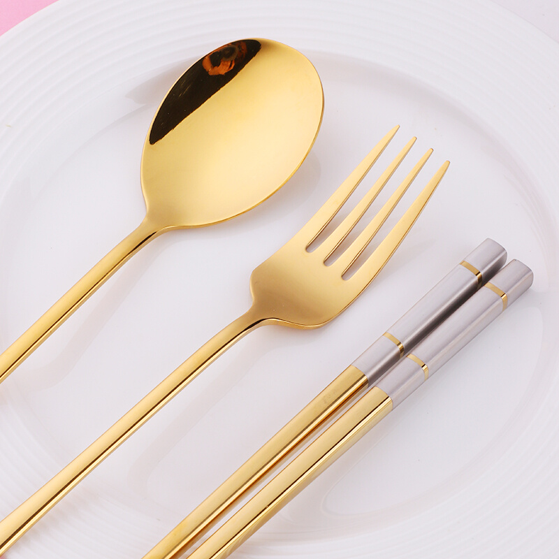 筷子勺子套装一人食上班便携餐具三件套不锈钢叉子单人学生收纳盒 - 图2