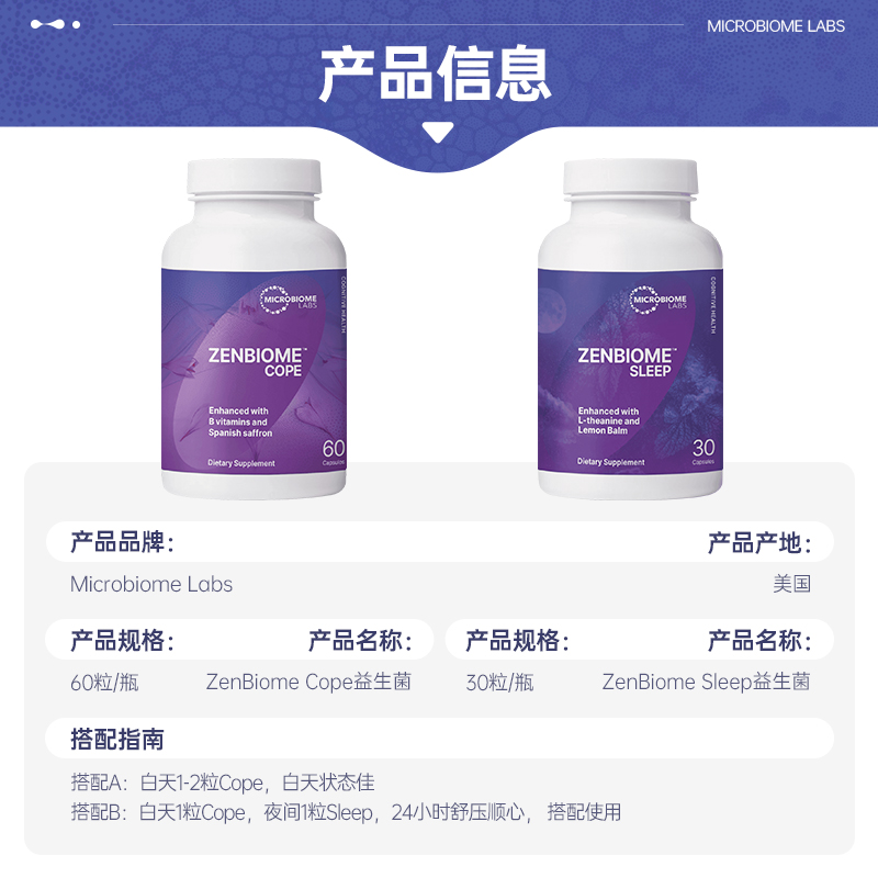 MBL zenbiome 舒压助眠情绪益生菌胶囊美国进口情绪益生菌白加黑 - 图2