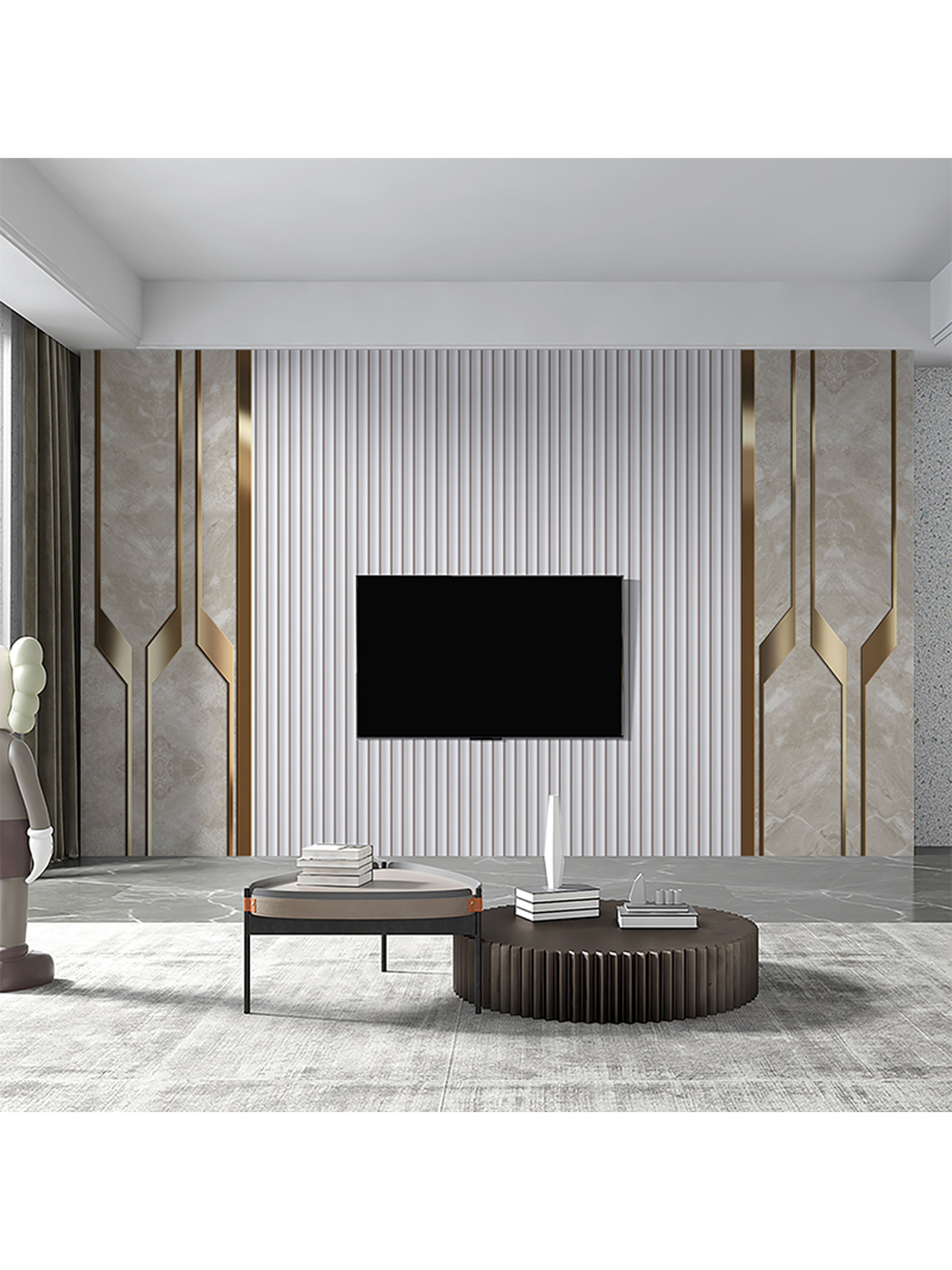 现代简约电视背景墙壁纸仿格栅客厅沙发装饰墙布简约轻奢影视壁画