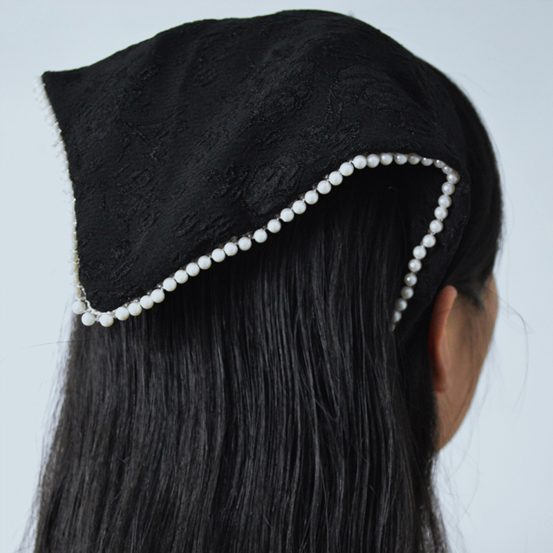 L9000/珍珠头箍女款时尚洋气半帽发箍遮白发女士头饰三角头巾小众-图1