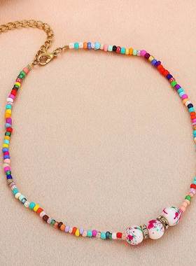 ethnic style accessories colorful rice bead women necklace