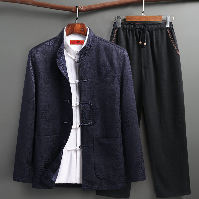 唐装男中老年春秋季长袖中国风套装 乔古唐服饰唐装