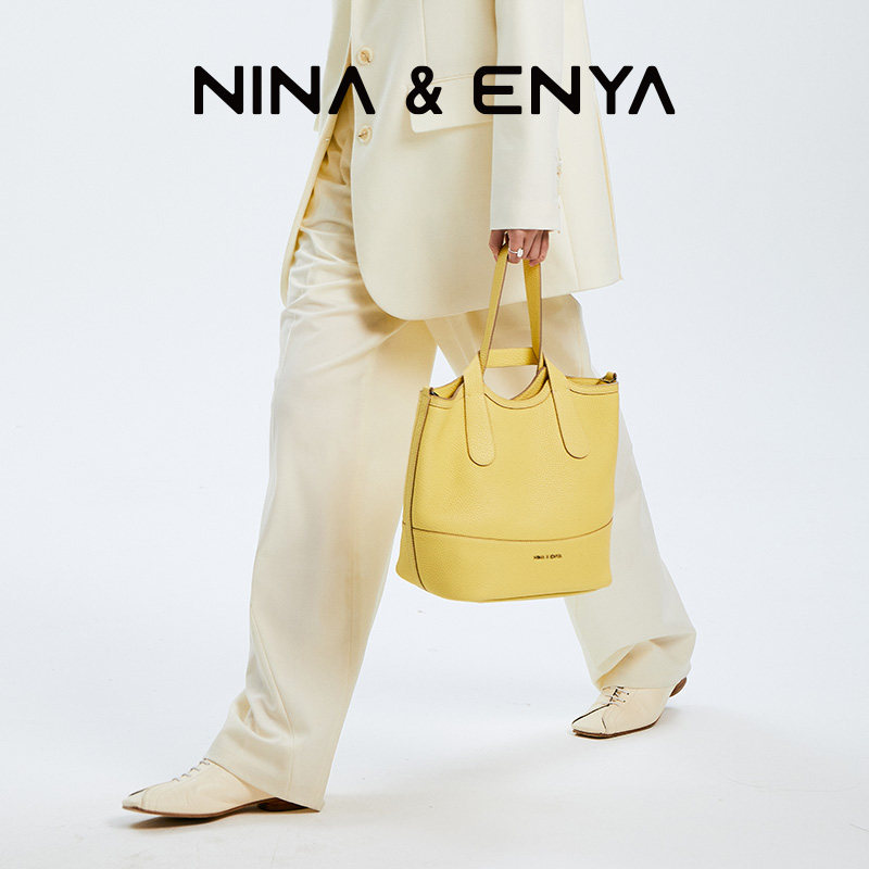 nina enya大号菜篮牛皮手提吊篮 NINAENYA女士包袋