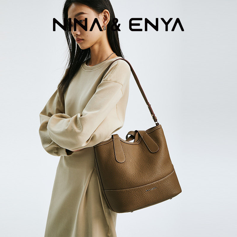 nina enya大号菜篮牛皮手提吊篮 NINAENYA女士包袋