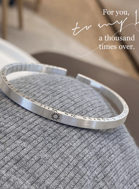 香港正生纯银足银999纯银磨砂开口日月星辰情侣手镯女款民族风银