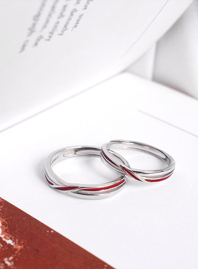 香港正生纯银99足银月老红线情侣对戒男女款情人节礼物送老婆老公