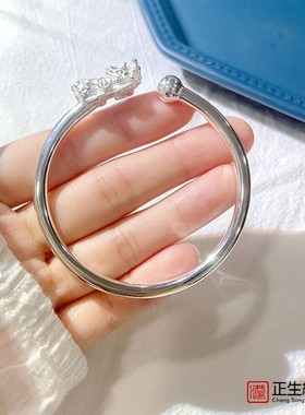 香港正生纯银s999小众设计百搭送女朋友闺蜜银饰貔貅礼物足银手镯