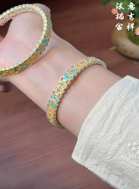 香港正生纯银9999足银描金如意诗手镯女款轻奢高级高百搭送女友银