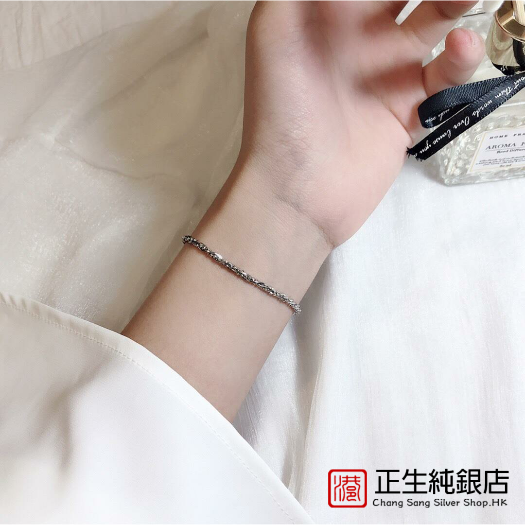 香港正生银饰925银满天星闪亮扭纹蛇骨手链日韩简约时尚女款饰品