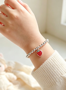 港正生纯银999足银儿童手链草莓光珠婴儿学生手串可爱儿童节礼物