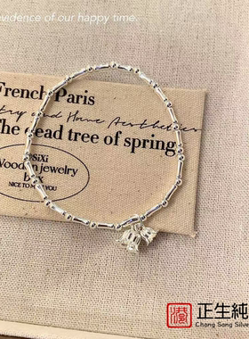 香港正生纯银S925纯银小众设计铃兰花手串女手工制作纯银光珠竹节