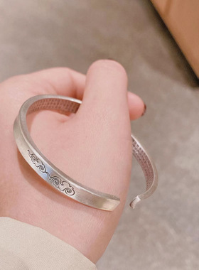 香港正生纯银足银9999纯银手镯开口古法祥云手镯女款民族风银饰银