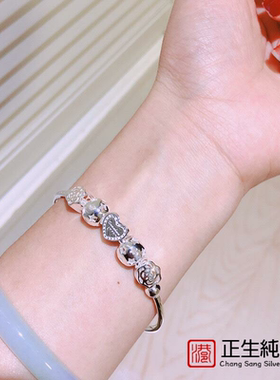 香港正生纯银s999小众设计网红潮时尚镂空转运珠亲子手镯女冷淡风
