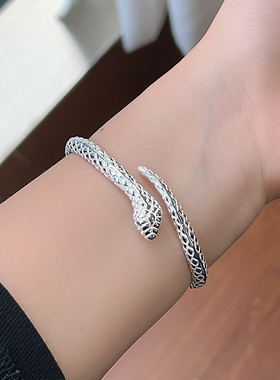 香港正生纯银999足银手镯灵蛇女实心生肖蛇形本命年送礼物银镯子