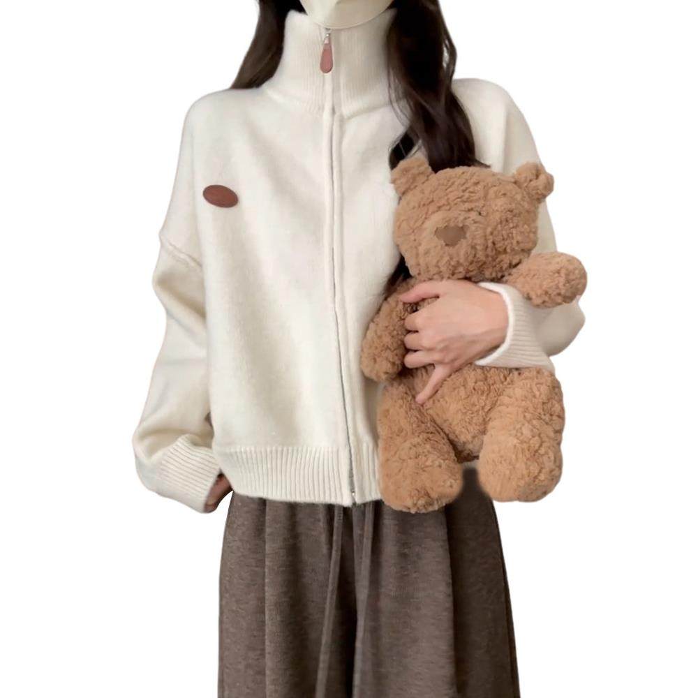 慵懒风白色高领毛衣外套女025新款搭秋季2穿高级感拉链开CAM46843,淘宝优惠券,粉丝福利购,淘宝优惠卷