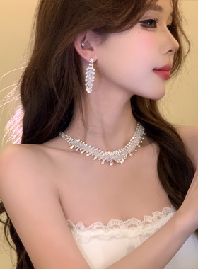 月光契约~爆闪满钻水晶锆石项链女款轻奢气质礼服锁骨链配饰颈链