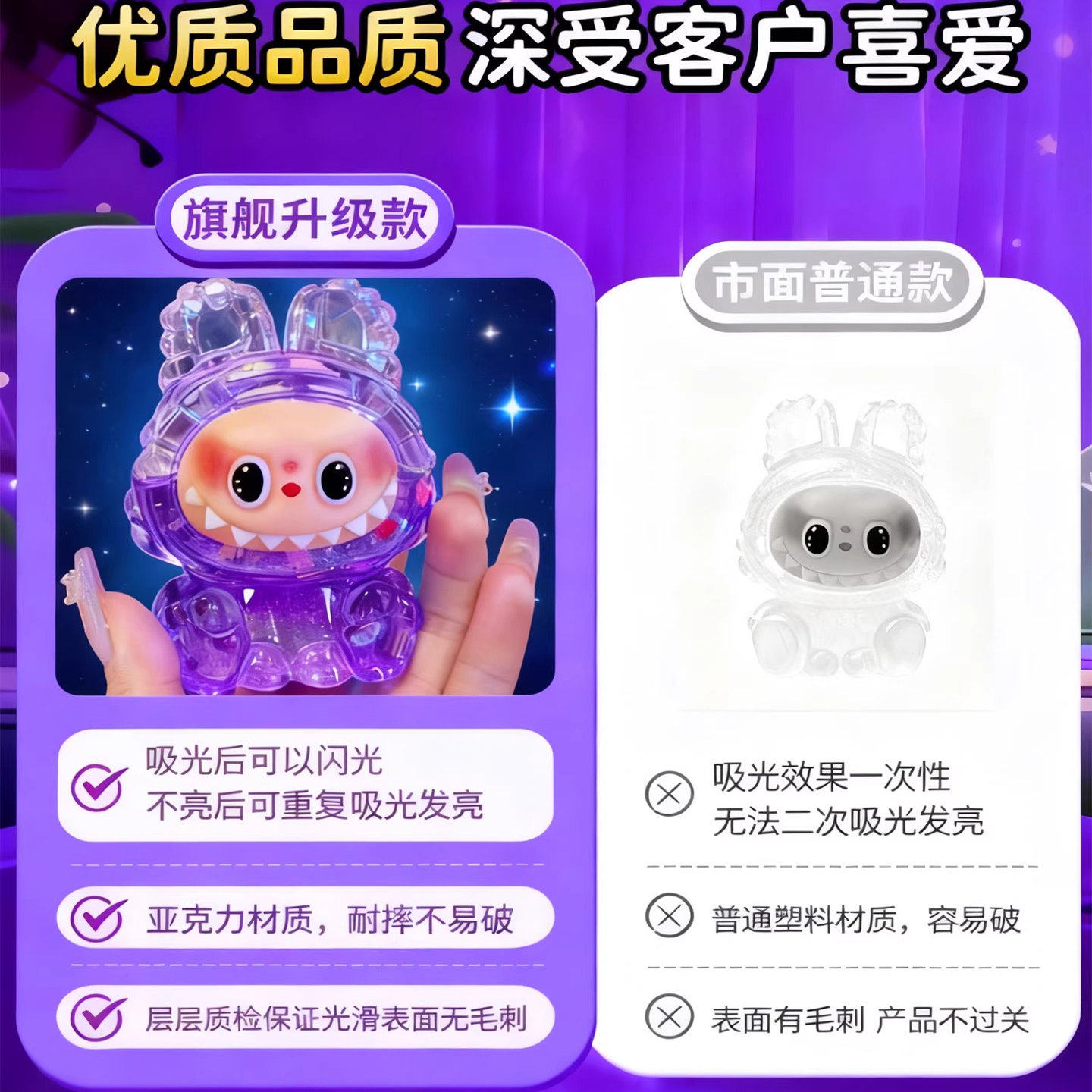 夜光流沙拉布布labubu可爱网红动物玩偶小摆件玩具女孩新年节礼物,淘宝优惠券,粉丝福利购,淘宝优惠卷