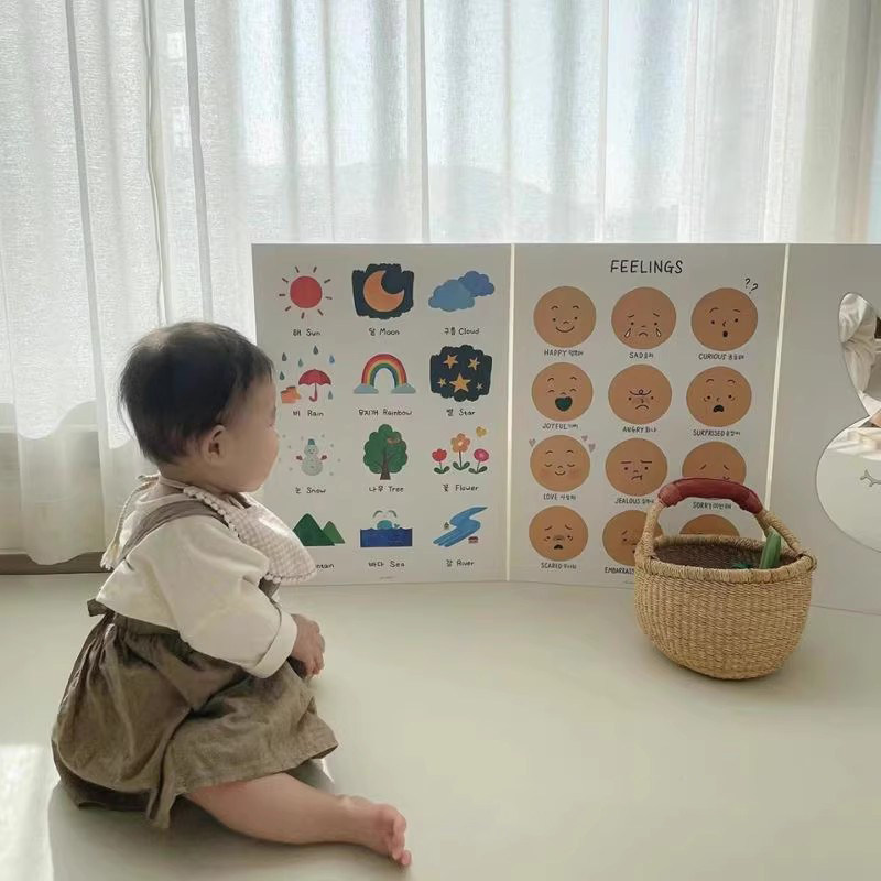 ins韩风立式认知卡屏风折叠双面卡通儿童早教教具画益智玩具镜子,淘宝优惠券,粉丝福利购,淘宝优惠卷