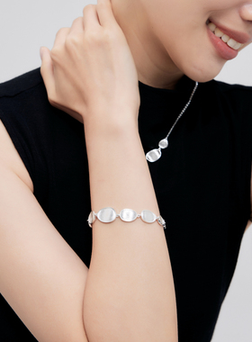 OUBIYABI欧比雅比织光缎光拉丝圆片手链大牌轻奢感手饰生日礼物