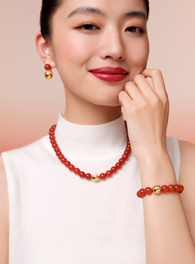 欧比雅比日出红玛瑙金珠手链