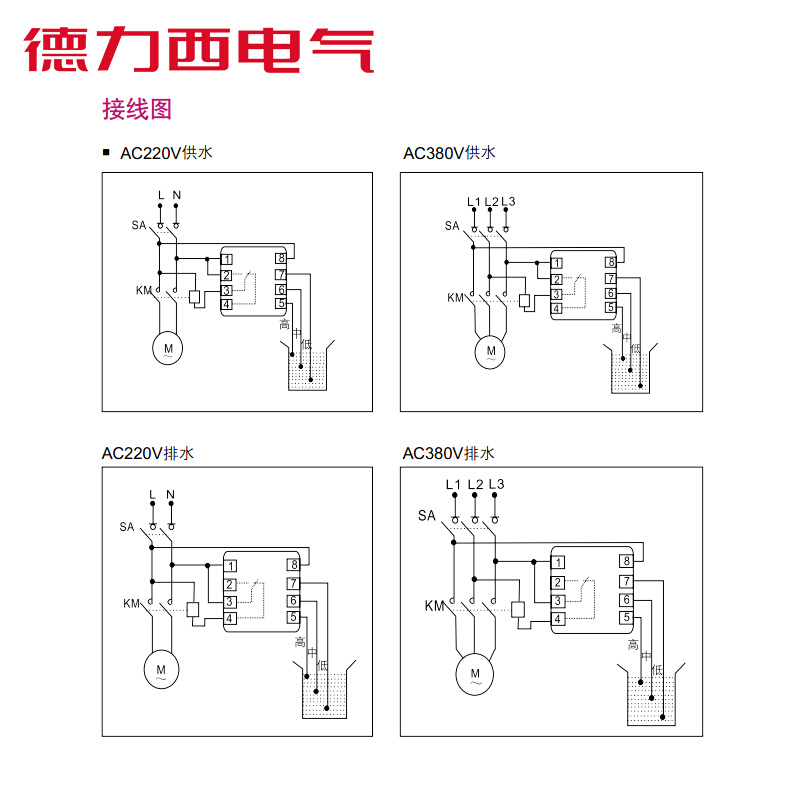 德力西液位继电器JYB排水220V抽水380V水池714水塔水位自动控制器 - 图2