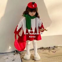 Girls Christmas cloister children Christmas cloak suit baby sweaters gushed thickened red shawl autumn and winter