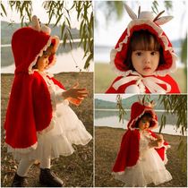 Girls Christmas cloak child baby red cloak thickened baby shawl Christmas wind jacket autumn and winter out