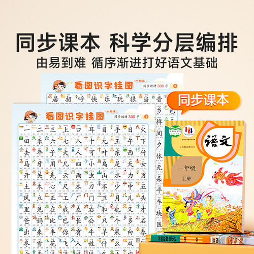 【时光学】看图识字挂图 小学生一二年级语文上册下册生字表认字学习挂图儿童宝宝看图识字幼儿园小孩启蒙早教汉字表学习神器墙贴 - 图2