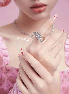 氛围感roole女白金原创戒指高级