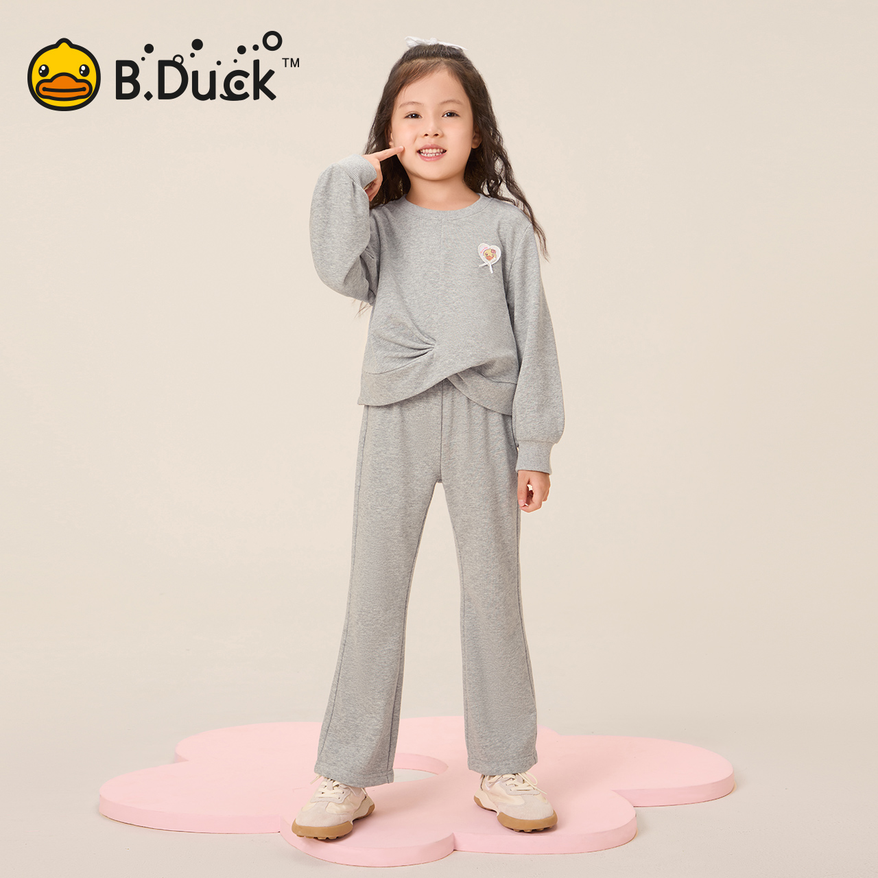 【套装】bduck小黄鸭童装儿童运动套装春秋女童上衣裤子秋装2件套