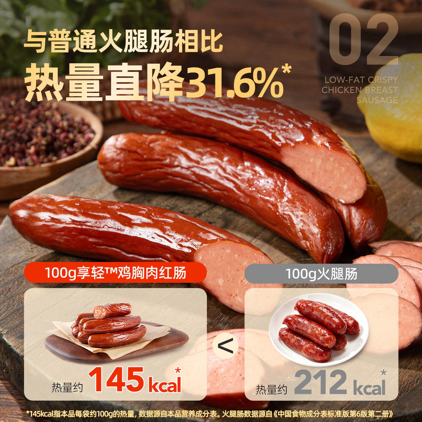 低脂鸡胸肉红肠轻即食健身代餐饱腹高蛋白减烟熏蒜香烤肠卡零食品