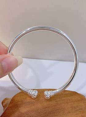 福凤茗9999纯银手镯光面对镯