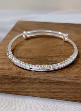 纯银手镯祥云蝴蝶结足银铃铛小孩