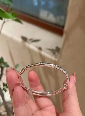 竹节银手镯女纯银s999足银镯子