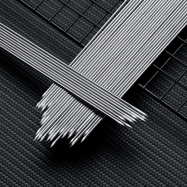 BBQ skewers 304 food grade stainless steel round skewers barbecue needle mutton skewers tongs home outdoor barbecue equipment