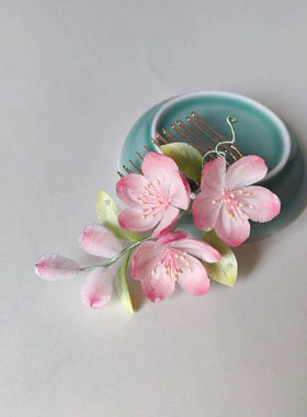 非遗绒花发夹桃夭小清新