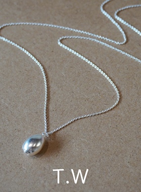 椭圆实心吊坠纯银毛衣链