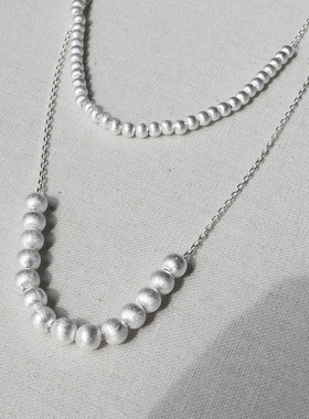 T.W春夏新款通体925纯银高级感精工拉丝工艺圆珠双层毛衣链项链